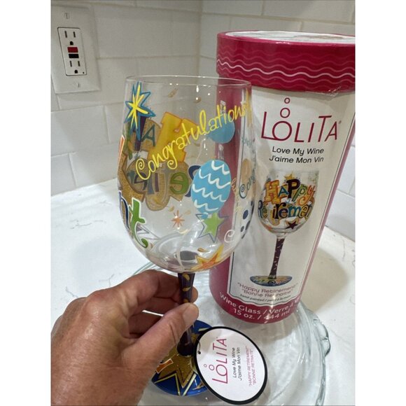 Lolita "Happy Retirement" Wine Glass Hand Painted 15oz “Bonnie Retraite” - Picture 6 of 16